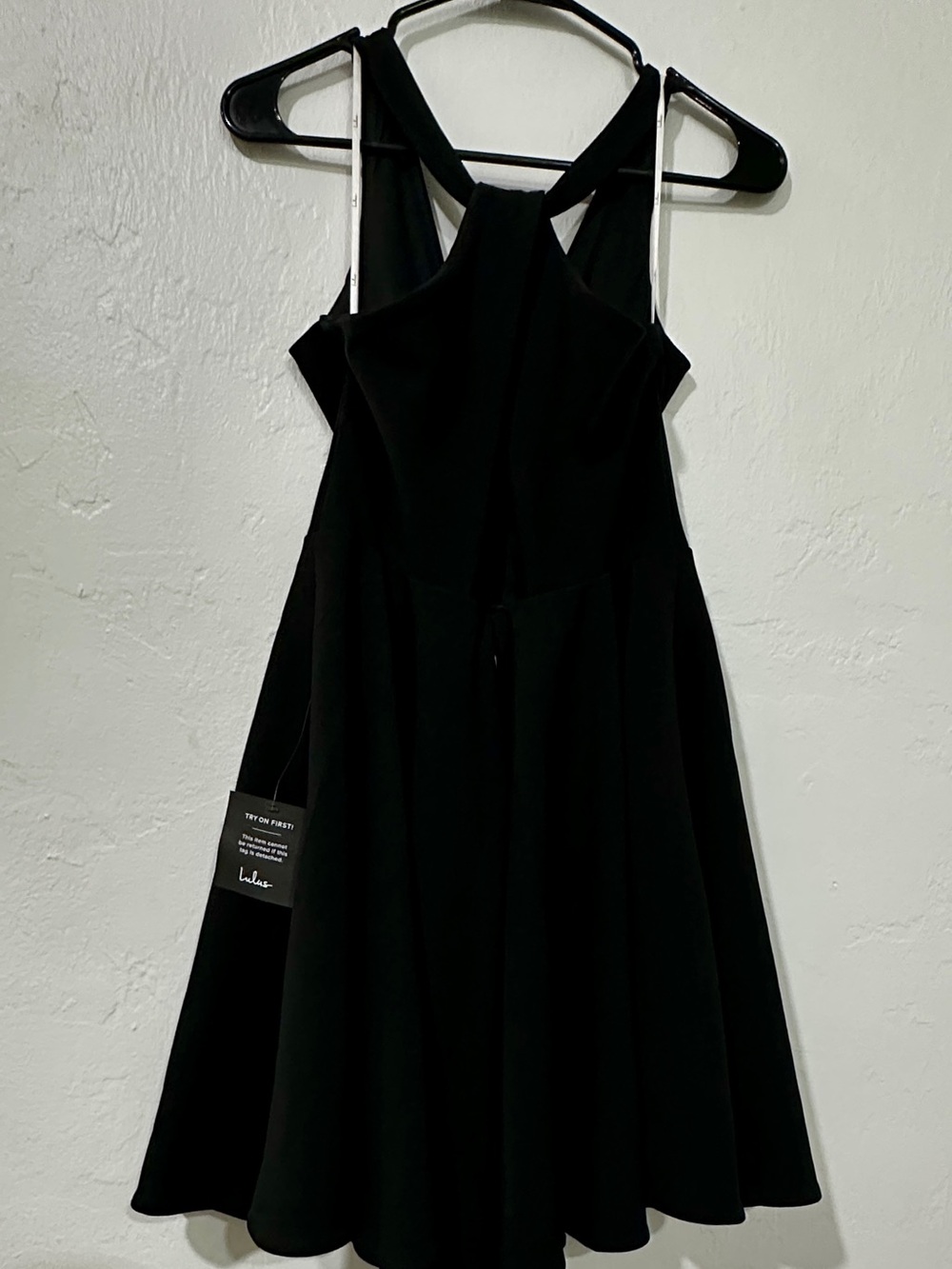 Lulus Black Fit & Flare Cocktail Dress Size M NWT Open Back Skater Dress